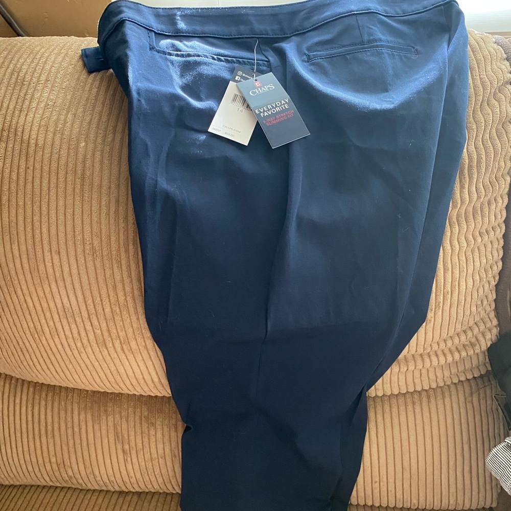 Chaps Blue Dress Pants Elastic Waistband Tapered Fit. Slimming fit